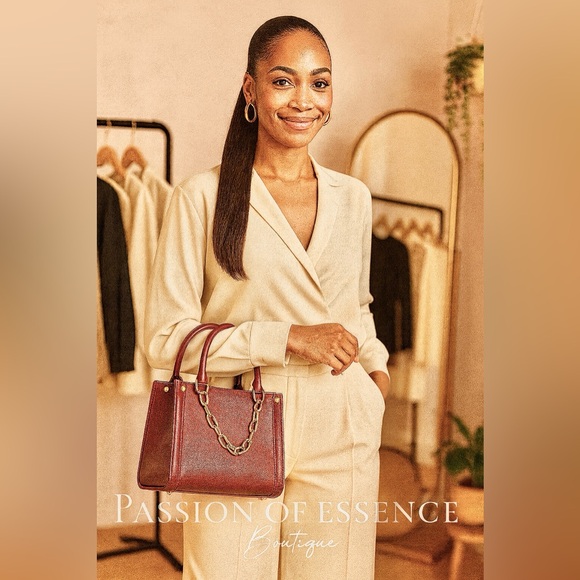 Burgundy Vegan Leather Chain Handle Satchel – Chic Structured Crossbody Purse - Picture 5 of 13